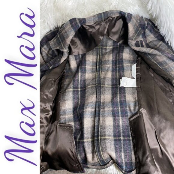 MAX MARA Brown & Lavender Purple Plaid Wool Blazer, Size 6 - Picture 4 of 7